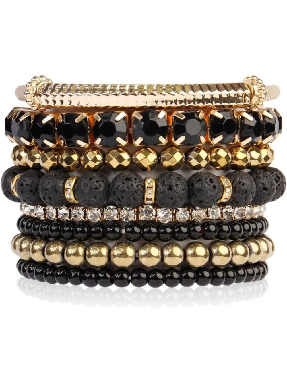 Colorful Stretch Beaded Stackable Bracelets - Layered Statement Wrap Bangles